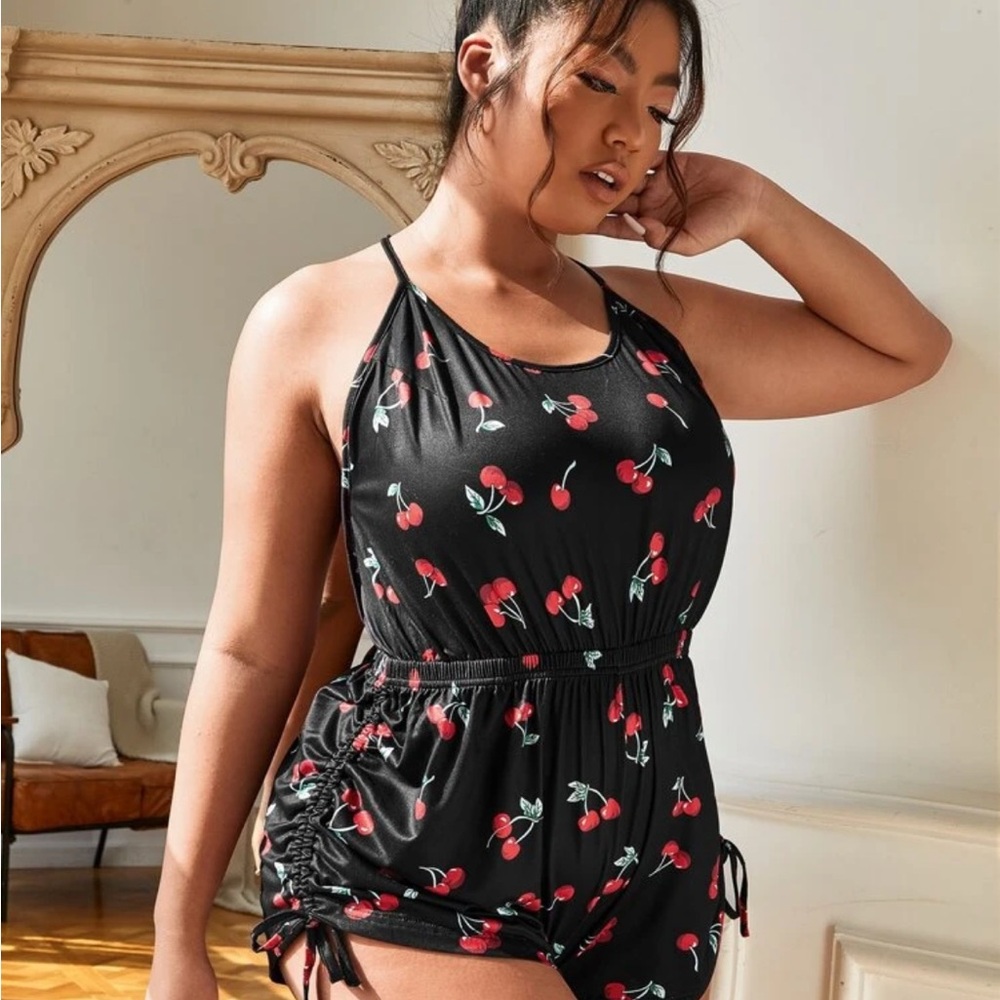 Cherry Print Black Jumpsuit